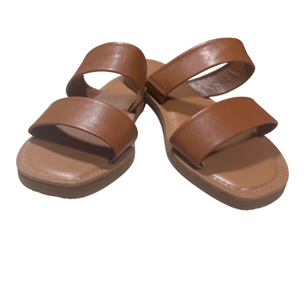 Womens Cognac Brown Two Strap Slide Sandals Size 9 boho beach hippie neutral